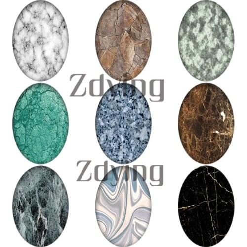 Zdying 10pcs/lot Oval Shape DIY Glass Cabochons Marble Stone Texture Pattern Domed Demo Flat Back Base Jewelry Findings Charm