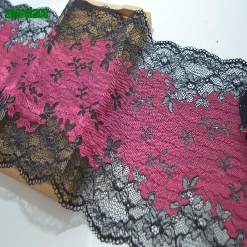 10Yards High Quality Black Edge Red Pattern 22cm Wide Elastic Wedding Lace Trim Embroidered For Lingerie DIY Crafts Material