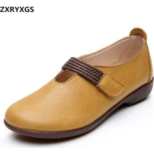 2019 Autumn Retro Soft Comfort Mother Genuine Leather Shoes Shallow Mouth Wild Fashion Casual Shoes Flat Shoes Plus Size 35-43