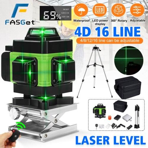 360 Horizontal And Vertical 4D 16 Lines Laser Level Green Line Auto Self Leveling Cross Line Remote Control Green Laser Levels