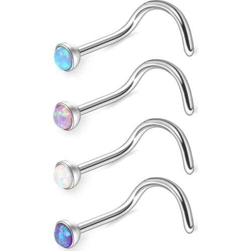 JFORYOU 18G 2.5mm Jeweled Opal Nose Screw Studs Rings Pin Piercing Jewelry 4PCS