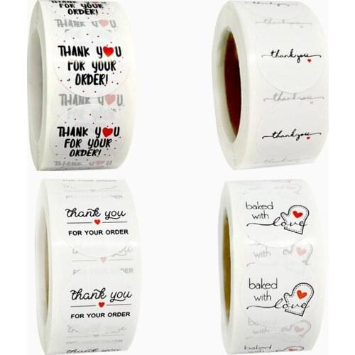 500pcs 1 inch White paper with red heart thank you sticker scrapbook wedding envelope seal handmade stationery sticker