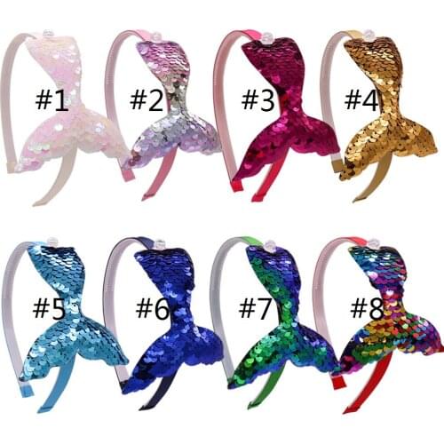 Hair Accessories 4.5'' Reversible Sequins Headbands For Girls Rainbow Mermaid Pearls Hair Bands Childrens Fashion Headdress