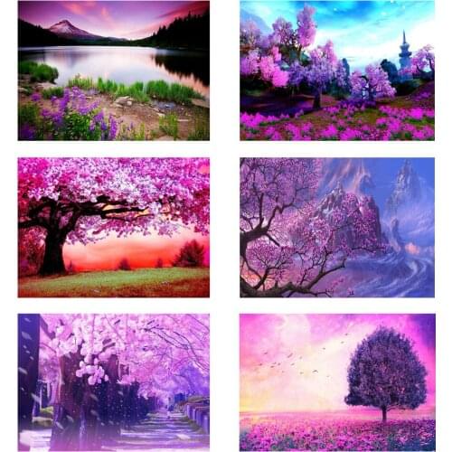 5D Diy Diamond Painting Purple Tree Kit Set Full Round Drill Diamond Embroidery Mosaic Cross Stitch Home Decoration