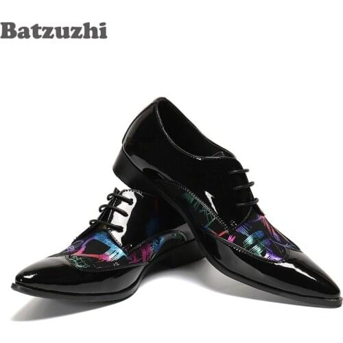 Batzuzhi Luxury Handmade Men Shoes Pointed Toe Color Leather Dress Shoes Men Lace-up, Party and Wedding Shoes Men Business