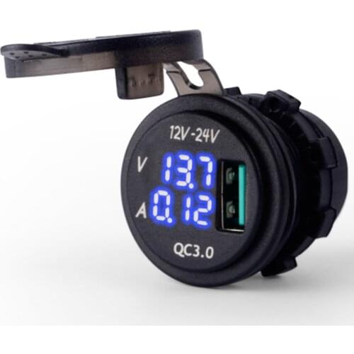 Quick Charge 3.0Amp with Blue LED Voltmeter & AMP Indictator Digital Display QC 3.0 USB Charger Socket for Car Boat Motorcycle