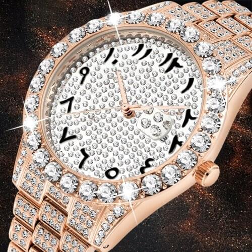 Arabic Numerals Inlaid Diamond Watch Men Rose Gold Luxury Brand Watch 3Atm Japan Movt FF Unique Men Wrist Watch Dropshipping