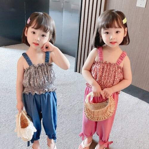 Kids Summer Clothes Floral Vest + Short Girls Outfits Patchwork Girls Clothes Casual Style Childrens Suits