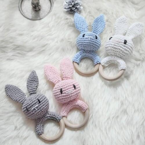 Lets Make Baby Rattle 1pc Rabbit Crochet Molars Log Animal Teether Safe Wooden Toys Mobile Pram Crib Ring Children Product