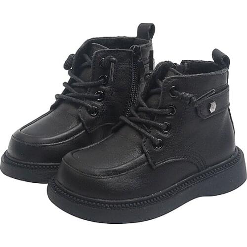 Kids Ankle Boots Unisex Martin Genuine Leather Child Winter Snow Warm Shoes for Baby First Walker Toddler Little Big Boys Girls