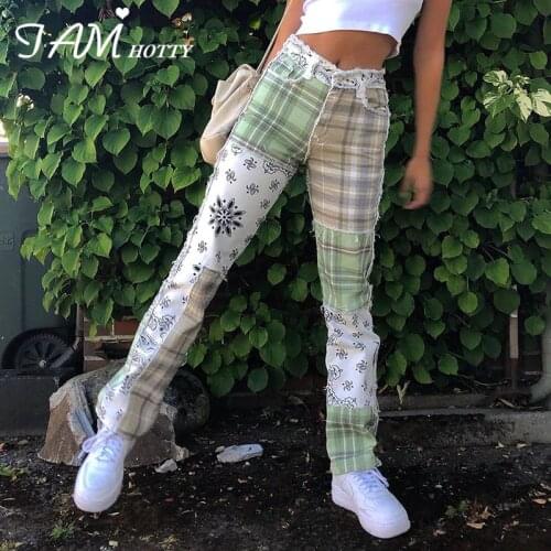 Ripped Patchwork Straight Jeans Women Pattern Design y2k Aesthetic High Waist Baggy Mom Denim Vintage Pants 90s Trouser Iamhotty