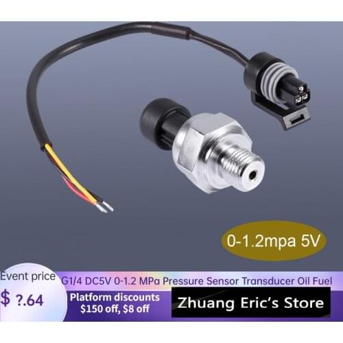 G1/4 DC5V 0-1.2 MPa Pressure Sensor Transducer Oil Fuel Diesel Gas Water Air Pressure Transducer With 19cm Cable