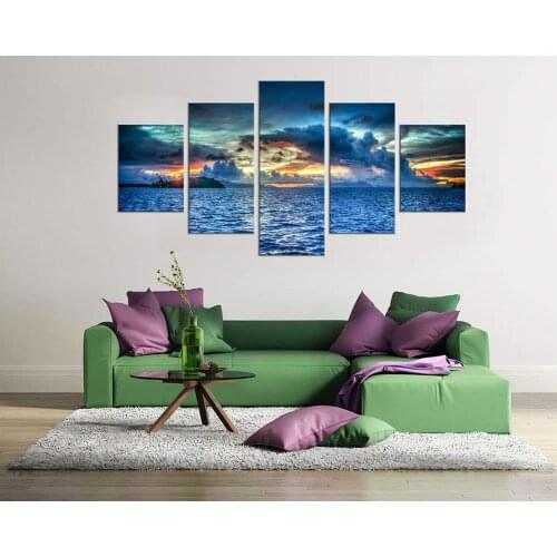 Canvas Print Painting Home Decor 5 Blue Sky Seaside Sunrise Sea Reef Photos Sunset Seascape Poster Wall