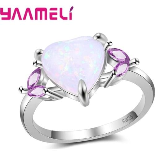 New Arrival Fashion Finger Rings Pretty 925 Sterling Silver Accessories With Heart Opal Stone Sparking Jewelry Hot Sell