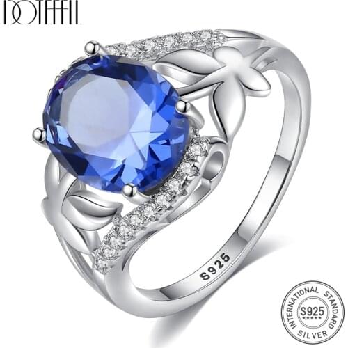 DOTEFFIL Design High-quality Pure 925 Sterling Silver Rings for Women Party Oval Blue Anillos Mujer Fine Jewelry Femme Bijoux