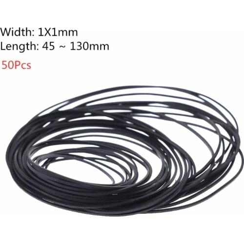 LX0B 50Pcs/bag 1mm Mix Cassette Tape Machine Belts Assorted Flat Rubber Belt 45-130mm
