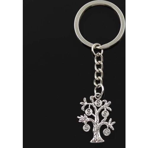 Fashion Keychain 29x21mm Money Tree Silver Color Pendants DIY Men Jewelry Car Key Chain Ring Holder Souvenir For Gift