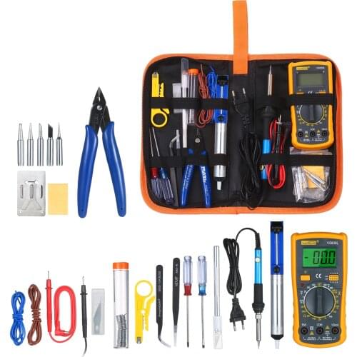 Adjustable Temperature Soldering Iron Kit 220V 60W Digital Multimeter Soldering Tips Desoldering Pump Cutter Solder Wire