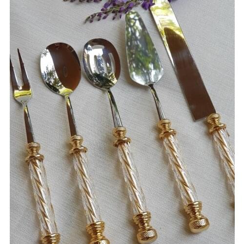 Elegant Crystal Quality Stainless Steel 5PCS Tableware Dinner Service Set Multifunction Dinnerware Fork Spoon Knife Kitchen Tool