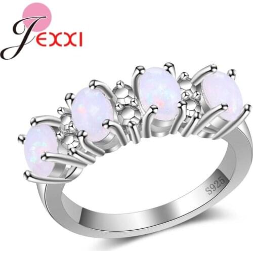 New Selling Elegance Jewelry Four Opal Stones Filled Genuine 925 Sterling Silver Rings For Women Beautiful Wedding Anillos