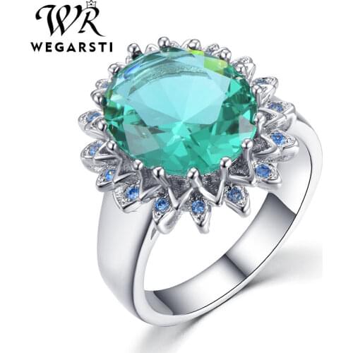 WEGERSTI Green Flower Shape Jasper 925 Silver Jewelry Ladys Engagement Wedding Bands Rings Gift For Women Friend Drop Shiping
