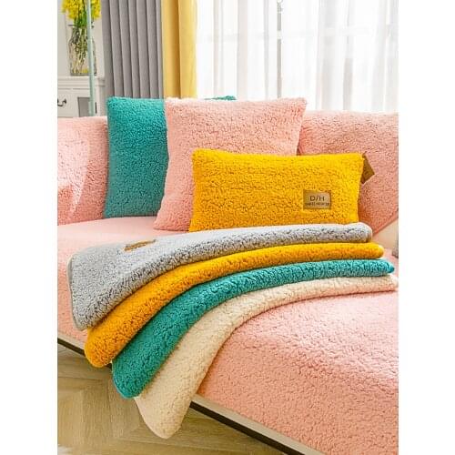 2021 WInter New Soild Color Sofa Covers Towel Soft Plush Couch Cover For Living Room Bay Window Pad L-shaped Sofa Decor