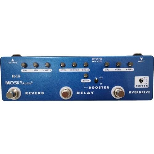 MOSKY RD5 5-in-1 Guitar Multi-Effects Pedal Full Metal Shell with True Bypass Booster Overdrive Buffer Reverb Delay Pedal