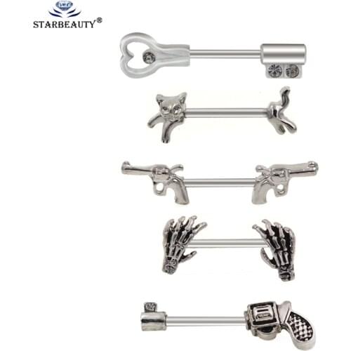 5 Choice Gun Key Cat shape Hand Nipple piercing Gun Piercing 14G 1.6x12/14mm No-Infection Body Jewelry Barbells