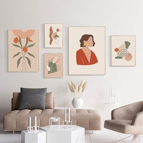 Simple Nordic art fashion Morandi color abstract geometric lines beauty floral decorative painting print murals living room