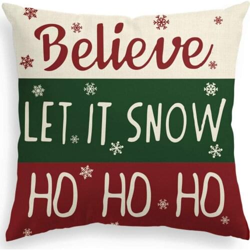 Christmas Believe Let It Snow Ho Ho Ho Throw Pillow Cover 18 x 18 Inch Winter Holiday Snowflake Cushion Case Decoration
