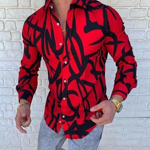 Luxury Royal Red Shirt Mens Casual Paisley Print Long Sleeve Shirt Autumn Camisa Social Masculina Manga Longa Prom Party Shirt