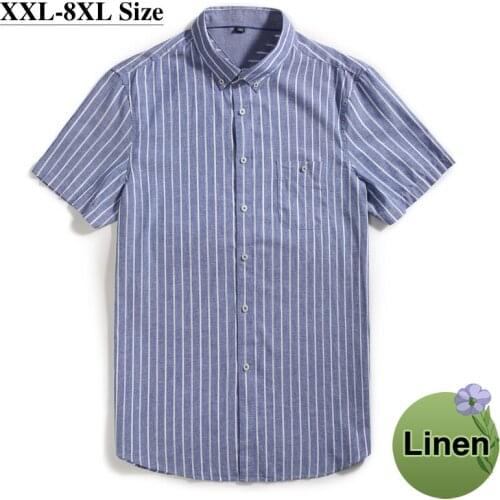 8XL 7XL 6XL Mens Linen Cotton Shirt Summer Thin Striped Loose Business Casual Short Sleeves Oversize High Quality Brand Clothes
