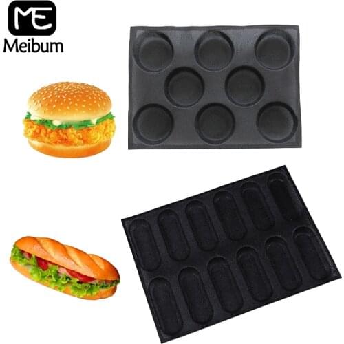 Meibum Hot Dog Hamburger Silicone Mold Round Bread And Baguette Baking Tools Set Non Stick Glass Fiber Perforated Bakeware