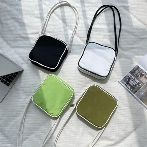 One Shoulder Bag Japanese Summer New Handbag Fashion Green Nylon Contrast Color Casual Women Small Square Bag