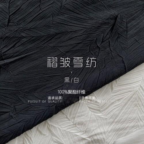 Super beautiful Pleated Chiffon black and white creative wrinkled pleated design art sense chiffon fabric