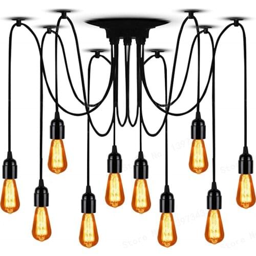 GZMJ Retro Art Spider LOFT Modern White/Black Lustre Chandeliers Adjustable Edison Bulb Lamp E27 Ceiling luminaire Vintage