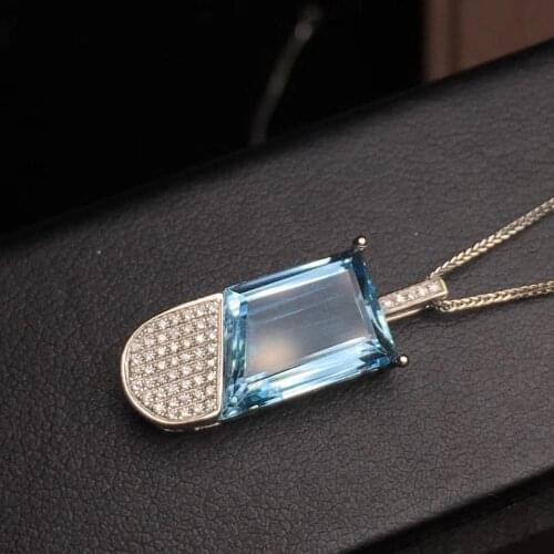 T1213 Fine Jewelry 18K White Gold AU750 Natural Blue Aquamarine 4.11ct Gemstones Diamonds Ladys Pendants for Women Necklace