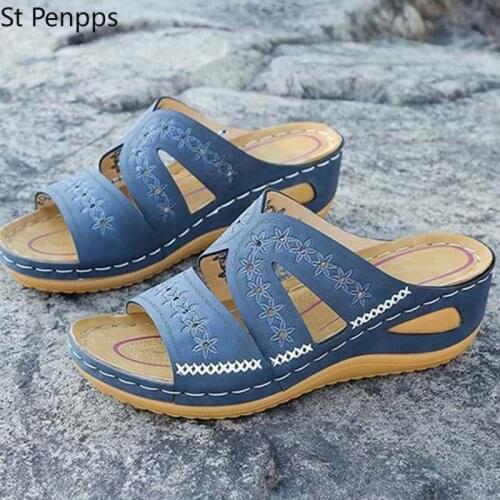 Women Sandals Cut Out Wedge Sandals Women Platform Shoes Fashion Ethnic Flat Shoes Female Slippers Outdoor Sandals