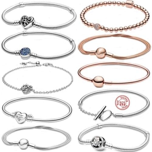 Sterling Silver Cute Owl Snake Chain Charm Bracelet For Women Fashion Brand Original Bracelets DIY Jewelry Gift Making