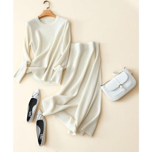 Autumn and winter new 100% cashmere pullover sweater womens skirt suit casual fashion two-piece sweater