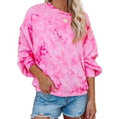 Fashion 2020 Tie Dye Sweatshirts Women Drop Shoulder Long Sleeve Pullovers O Neck Casual Loose Sweatshirt Autumn Winter Clothes