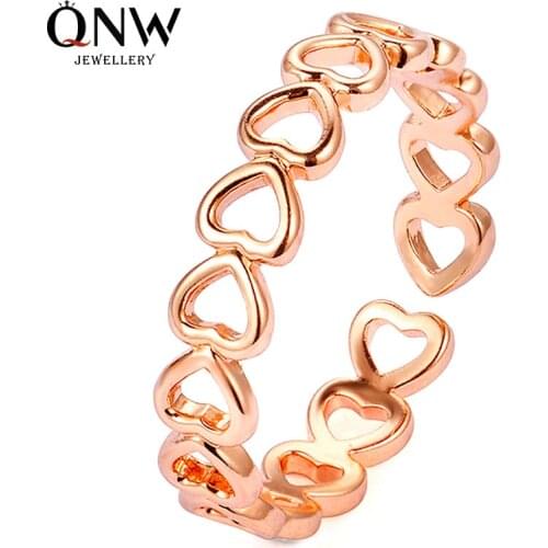Fashion cute hollow heart ring stainless steel romantic rose gold and silver color engagement party ring ladies jewelry gift