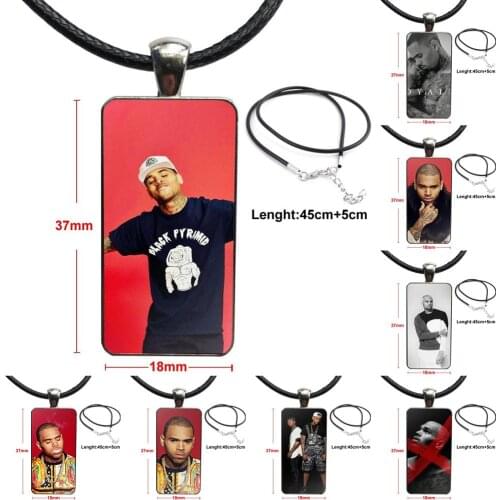 For Women Party Fashion Chris Brown xxl Tattoo Jewelry With Steel Plated Glass Cabochon Choker Long Pendant Rectangle Necklace