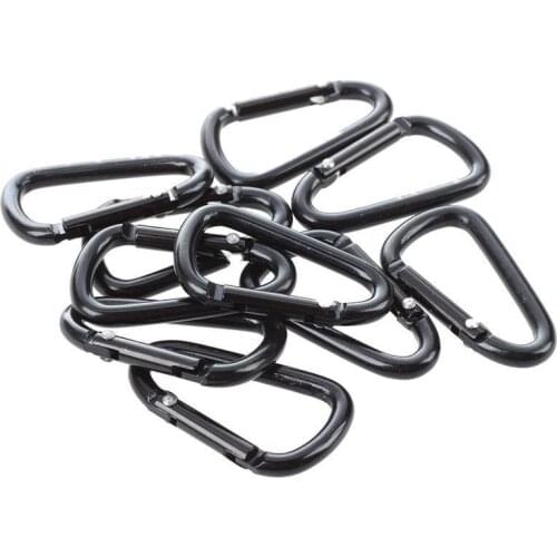 10 Pcs Black D Shaped Aluminum Alloy Carabiner Hook Keychain Camping Equipment Backpack Buckle Outdoor Climbing Accessories