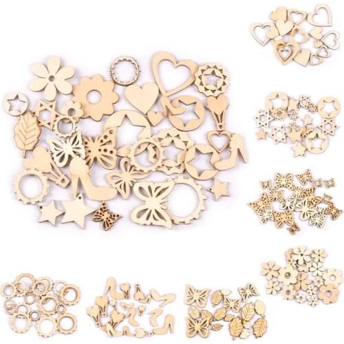 18Pcs Mix Butterfly/wheel/star/heart Wood DIY Decoration For Home Scrapbooking Crafts Natural Unfinished Wooden Accessory M1956