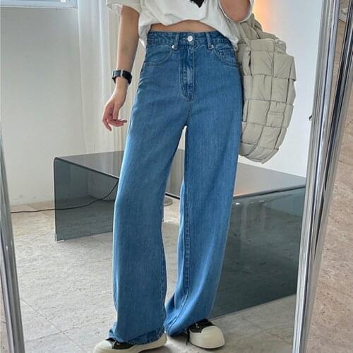 2021 New Summer High Quality Women Wide Leg Jeans Loose Elegant Fashion Ladies Pants Casual Cotton Female Trousers T82