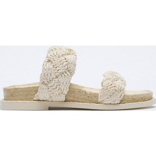 2021 Summer Flip Flops Woman Slippers Beach Shoes Thick-soled Straw Fisherman Shoe White Hemp Retro Outside Slides Sandalias