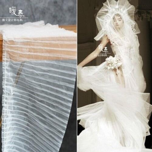 23cm Wide Organ Pleated Lace Trim White Folds Mesh Tulle Lace DIY Ruffle Applique Collar Dress Decor Designer Accessories