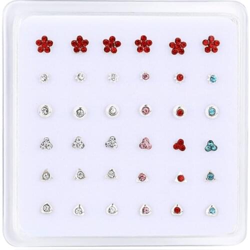 36pcs/set 925 sterling silver nose stud piercing body jewelry CZ nostril ear Earrings Fashion Women men Sexy party gifts New