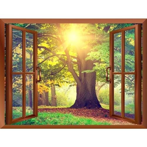 3D Effect Window View Quaint Italian Hill Town Fake Windows Wall Stickers Removable PEEL and STICK Wall Decal